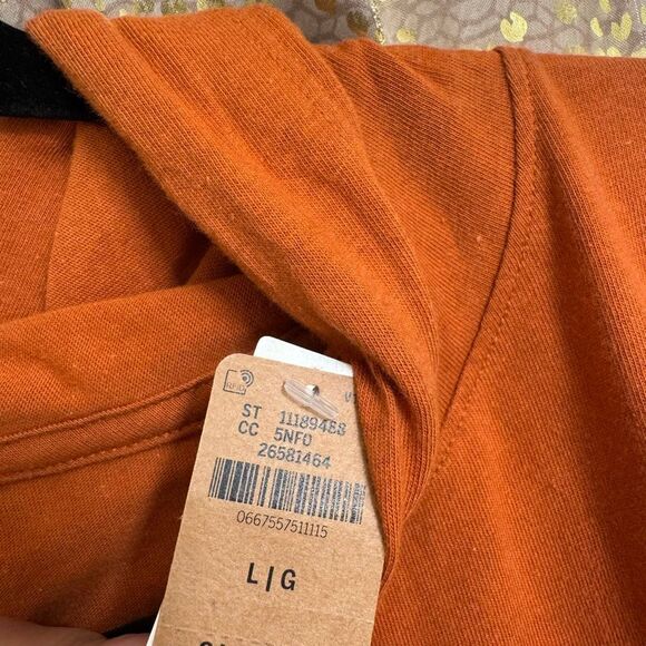 PINK Victorias Secret Orange Silver Glitter Varsity Long Sleeve Hoodie Shirt L N - Picture 4 of 10